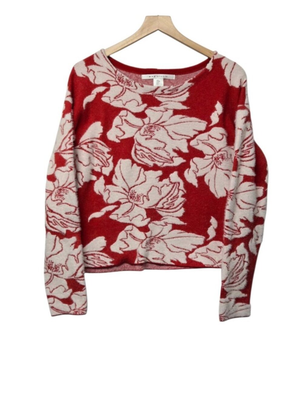 Max Studio Floral Jaquard Sweater Size Small Red White Indie Casual Relaxed